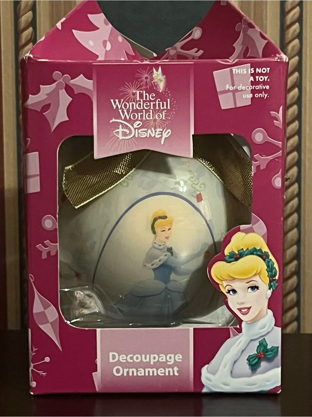 Disney Pink and Gold Cinderella Decoupage Ornament Boxed